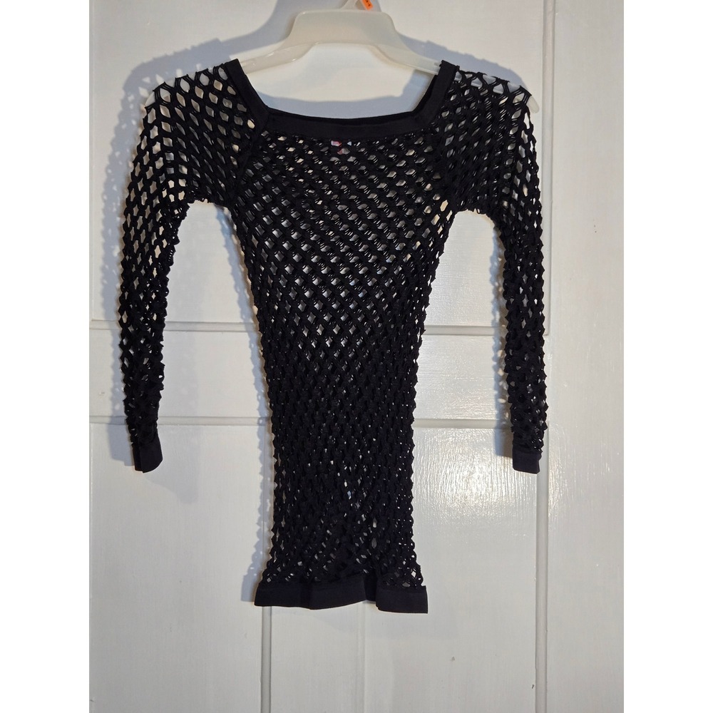 TD Collections Black Fishnet Mesh Long Sleeve Top One Size N01